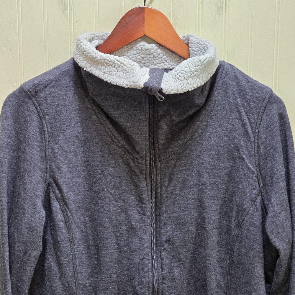 Free Country Jacket Womens Large‎ Gray Sherpa Collar Full Zip Fleece Lined Knit
